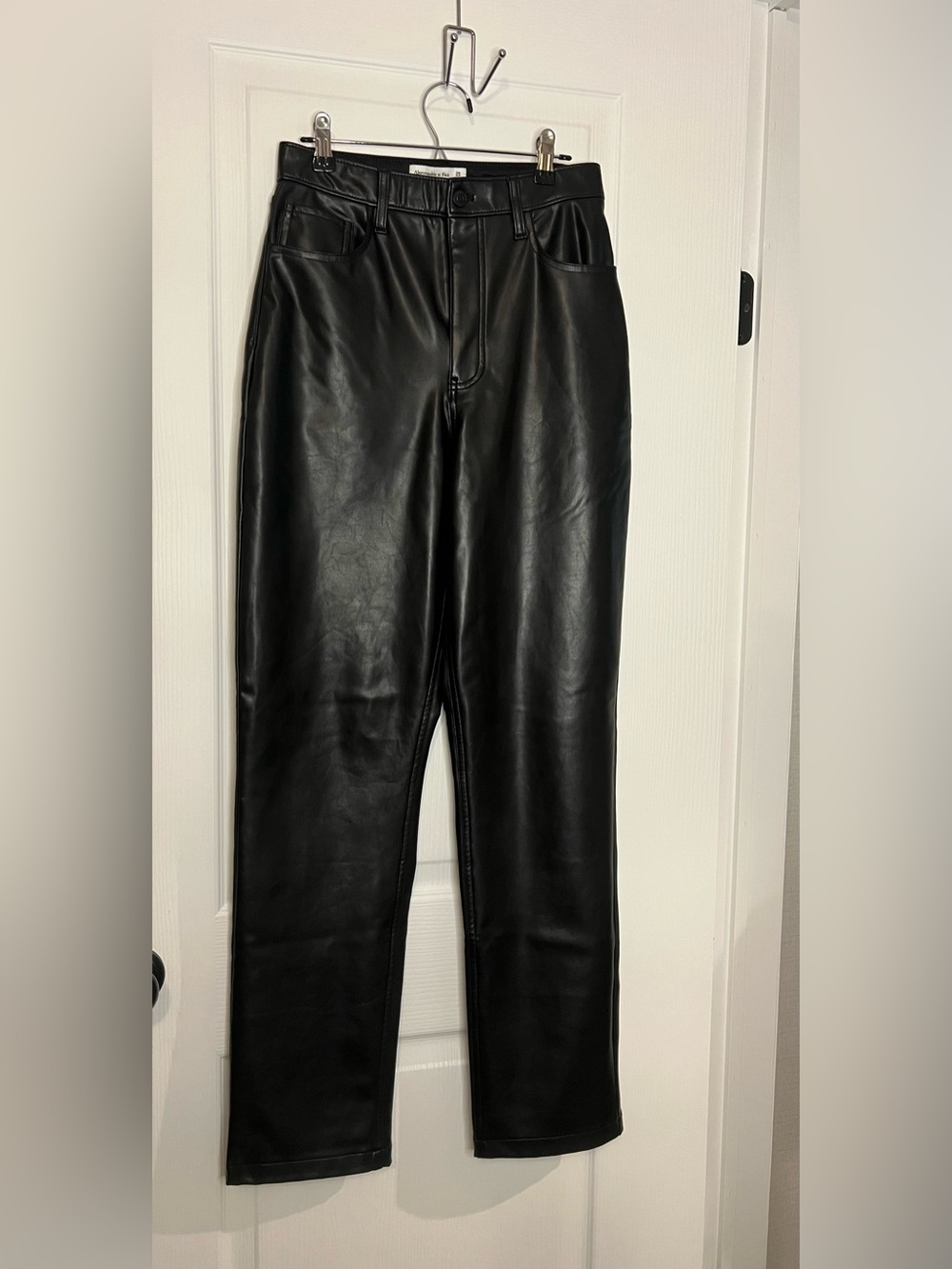 Abercrombie & Fitch Black Faux Leather High-Rise Straight Pants